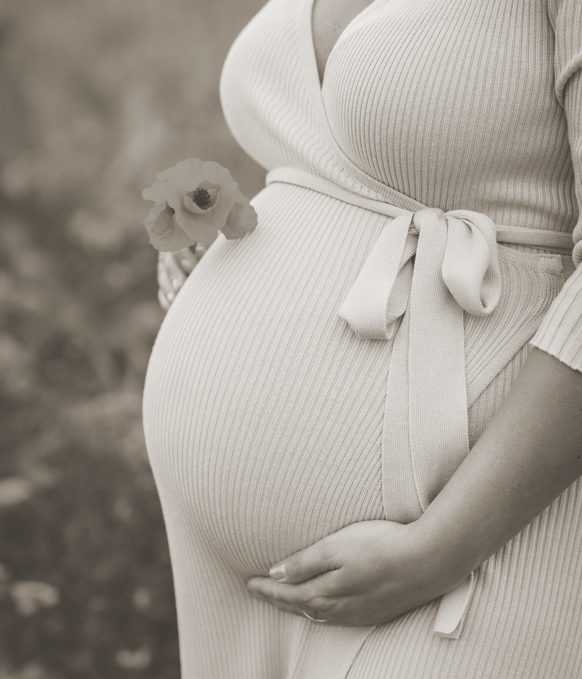 pregnant belly image with flower with brown filter overlay